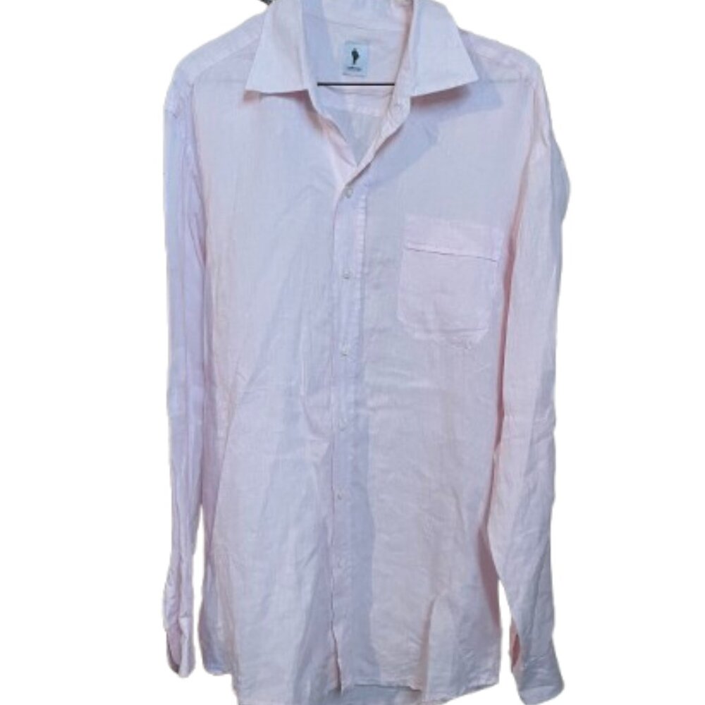 Lorenzini Men's Light Pink Button-Down Linen Shirt.  Made In Italy.  Size: Large